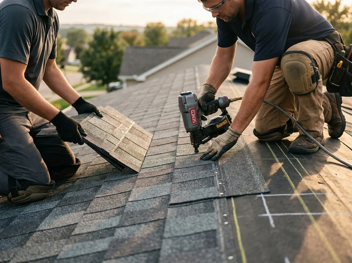 Professional roofer working on a residential roof in Hopkinsville